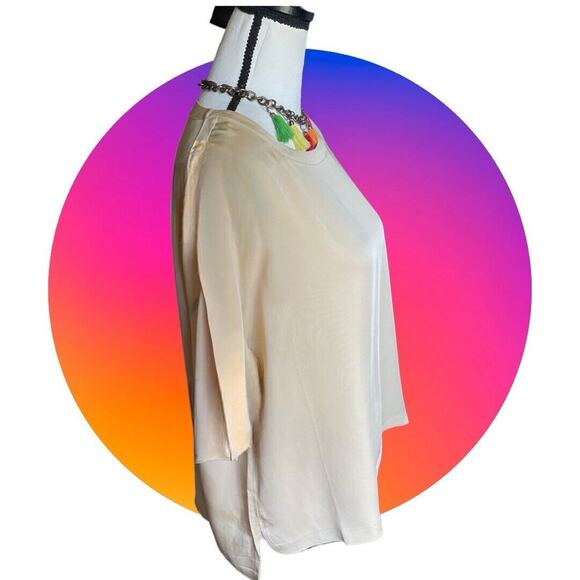 LITA by Ciara NWT 100% Silk Top Blouse Cream Tan Beige Small MSRP $198 - Picture 5 of 16